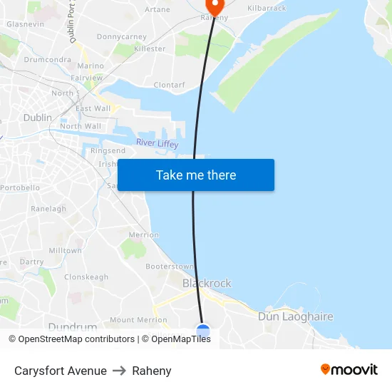 Carysfort Avenue to Raheny map