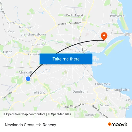 Newlands Cross to Raheny map