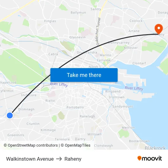 Walkinstown Avenue to Raheny map