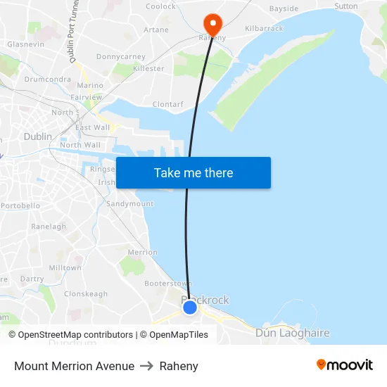 Mount Merrion Avenue to Raheny map
