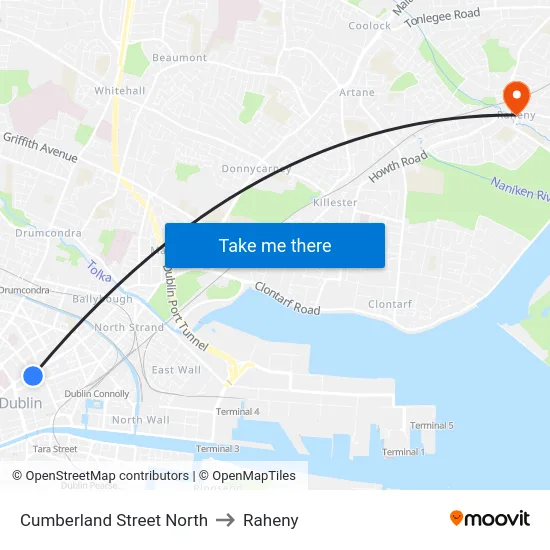 Cumberland Street North to Raheny map