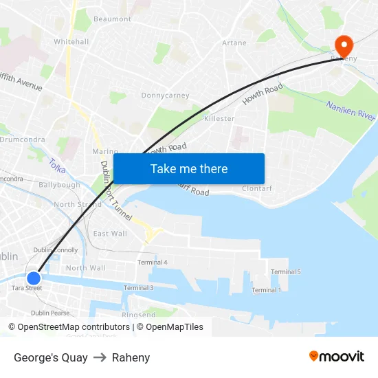 George's Quay to Raheny map
