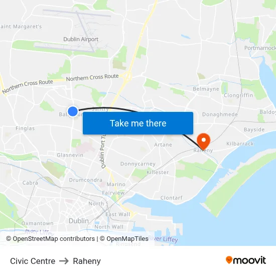 Civic Centre to Raheny map
