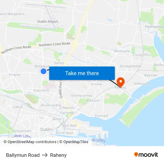 Ballymun Road to Raheny map