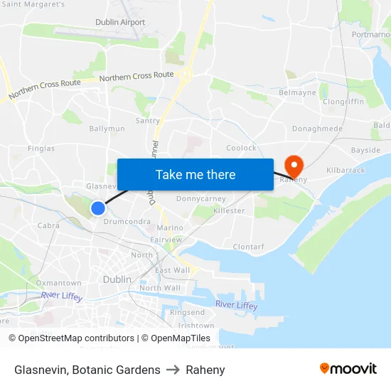 Glasnevin, Botanic Gardens to Raheny map