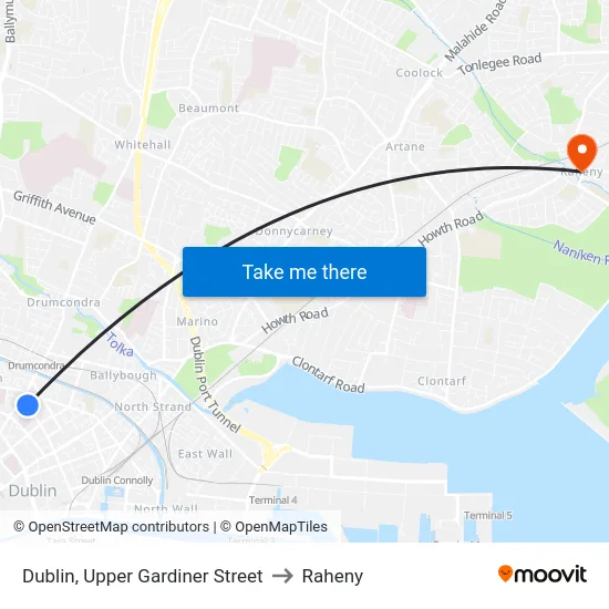Dublin, Upper Gardiner Street to Raheny map