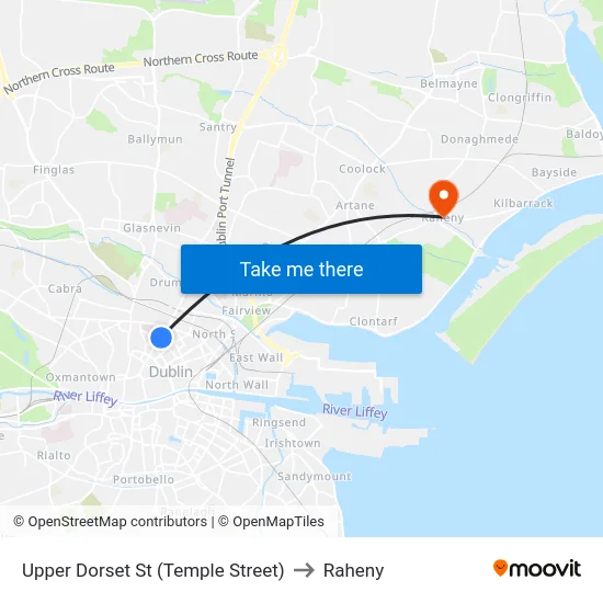 Upper Dorset St (Temple Street) to Raheny map