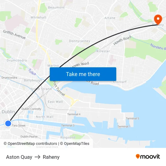 Aston Quay to Raheny map
