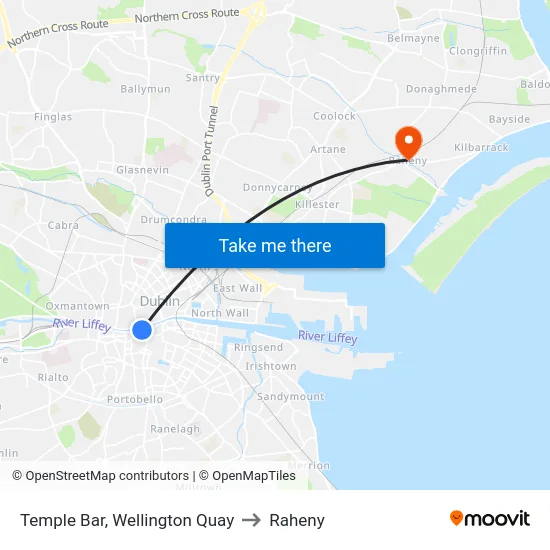 Temple Bar, Wellington Quay to Raheny map