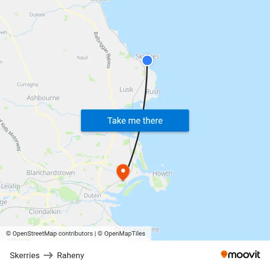 Skerries to Raheny map