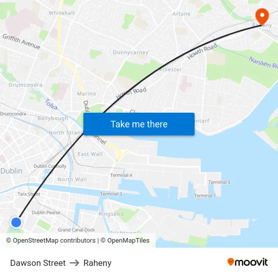Dawson Street to Raheny map