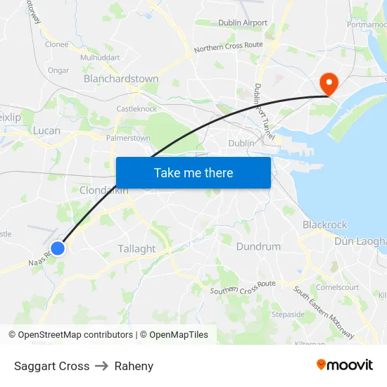 Saggart Cross to Raheny map