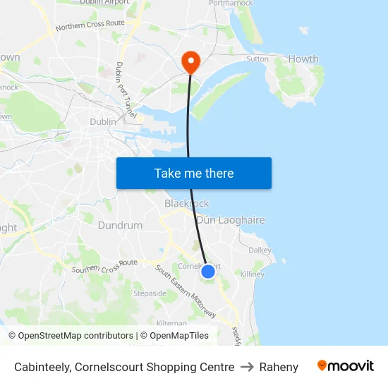 Cabinteely, Cornelscourt Shopping Centre to Raheny map