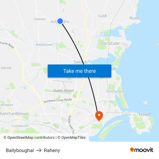 Ballyboughal to Raheny map
