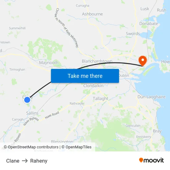 Clane to Raheny map