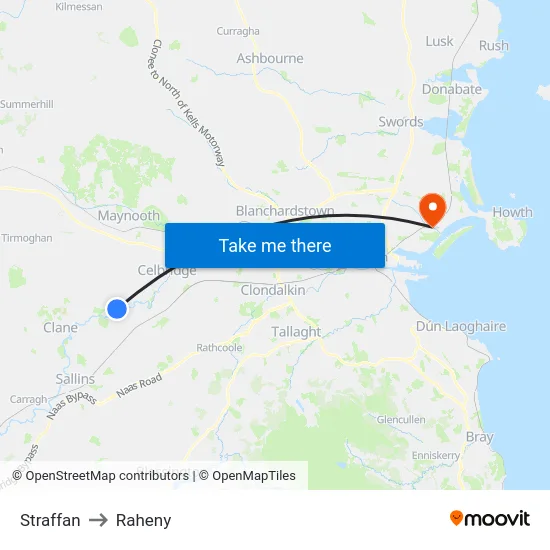 Straffan to Raheny map