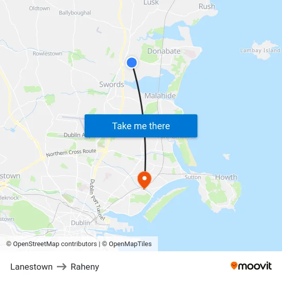 Lanestown to Raheny map