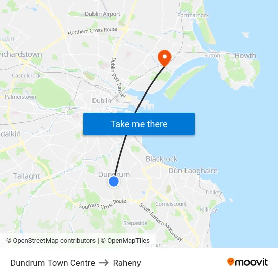 Dundrum Town Centre to Raheny map