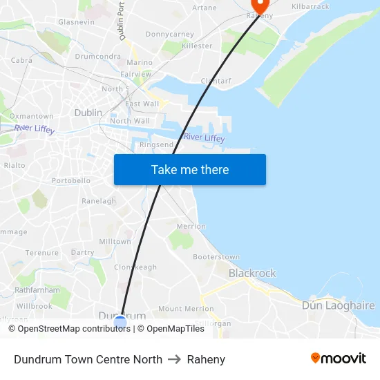 Dundrum Town Centre North to Raheny map