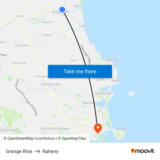 Grange Rise to Raheny map
