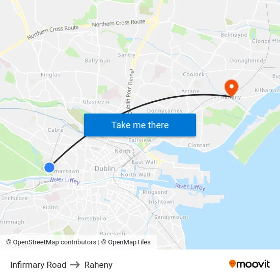 Infirmary Road to Raheny map
