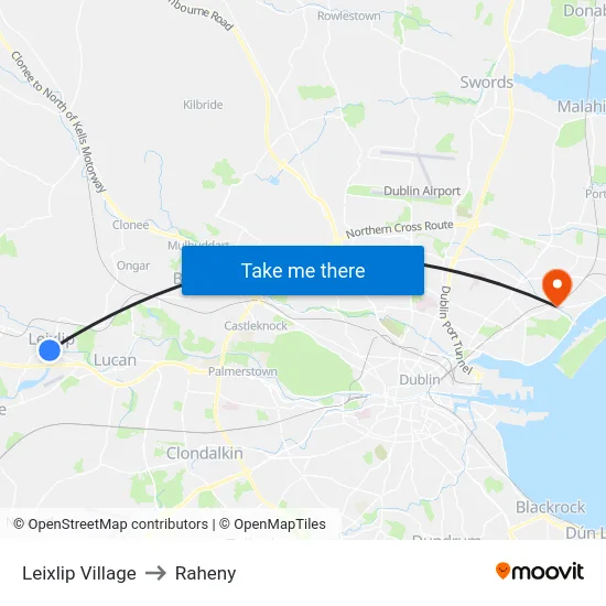 Leixlip Village to Raheny map