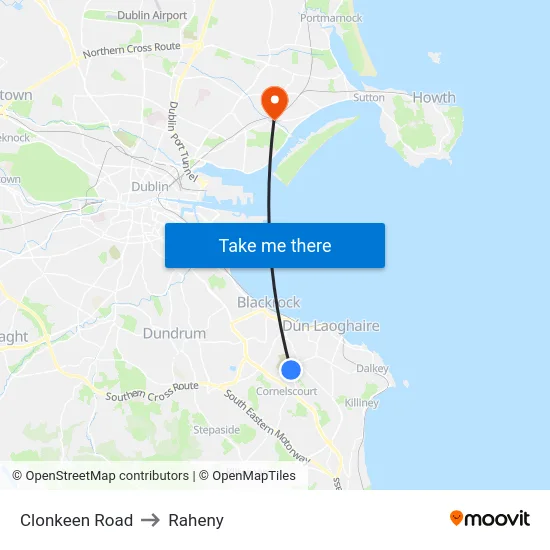 Clonkeen Road to Raheny map