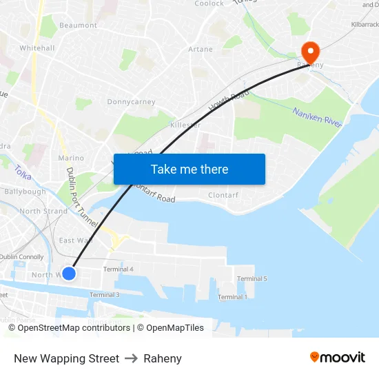 New Wapping Street to Raheny map