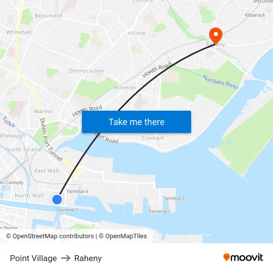 Point Village to Raheny map