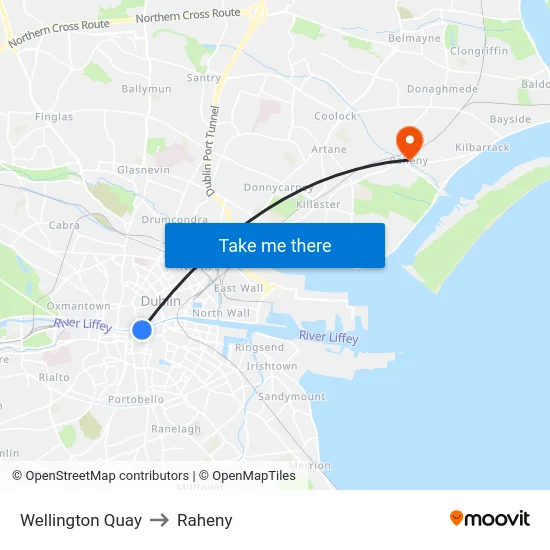 Wellington Quay to Raheny map