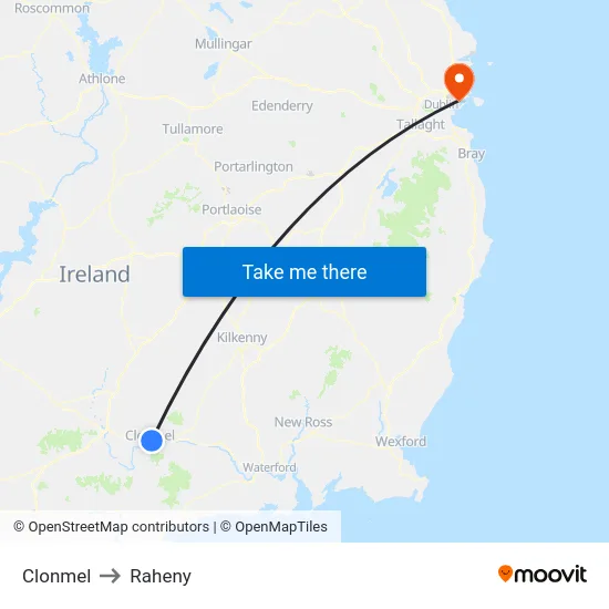 Clonmel to Raheny map