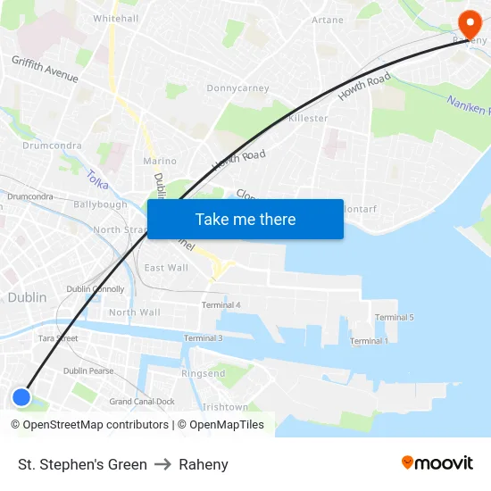 St. Stephen's Green to Raheny map