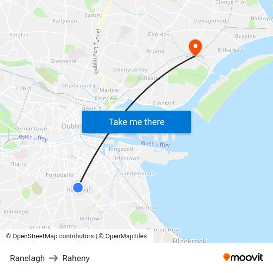 Ranelagh to Raheny map