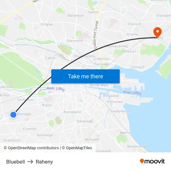 Bluebell to Raheny map