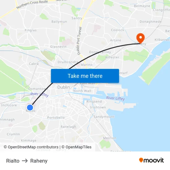 Rialto to Raheny map