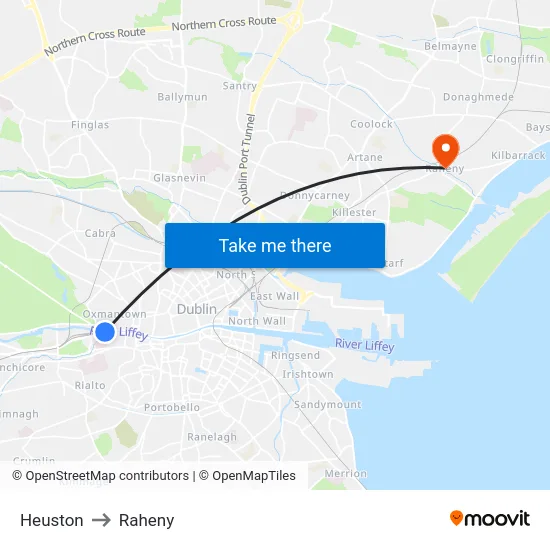 Heuston to Raheny map