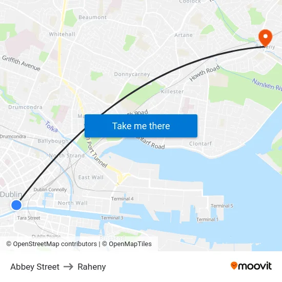 Abbey Street to Raheny map