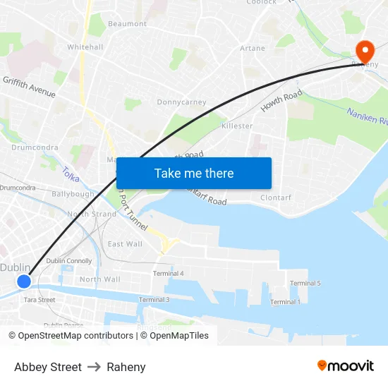 Abbey Street to Raheny map