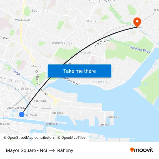 Mayor Square - Nci to Raheny map