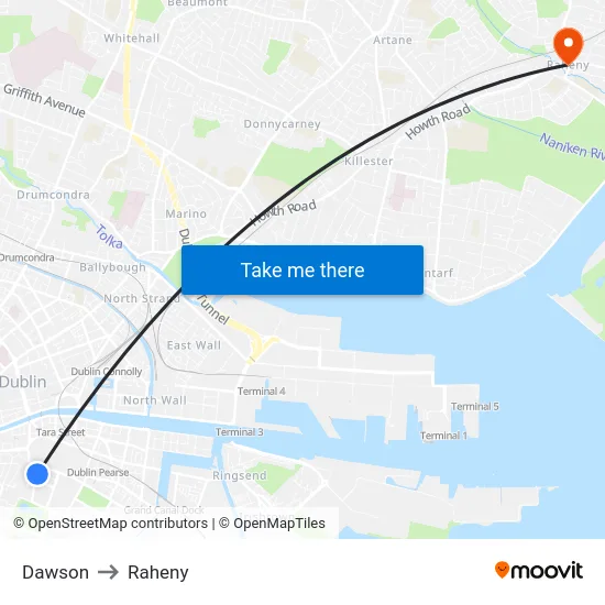 Dawson to Raheny map
