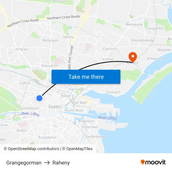 Grangegorman to Raheny map