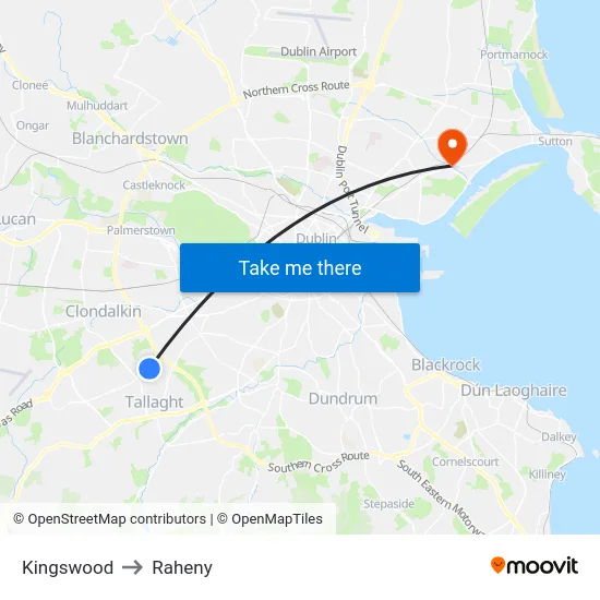 Kingswood to Raheny map