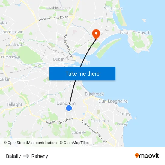 Balally to Raheny map