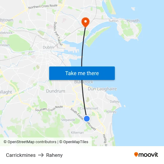 Carrickmines to Raheny map