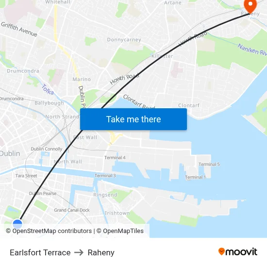 Earlsfort Terrace to Raheny map