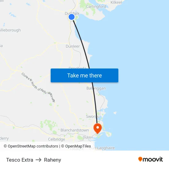 Tesco Extra to Raheny map