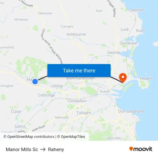 Manor Mills Sc to Raheny map