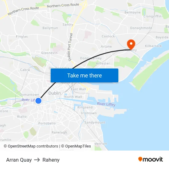 Arran Quay to Raheny map