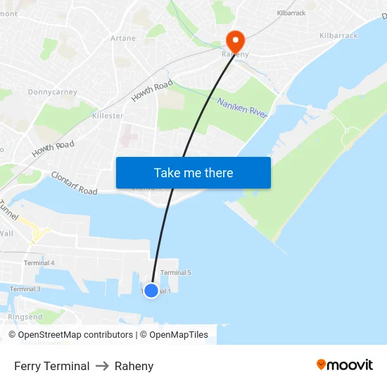 Ferry Terminal to Raheny map
