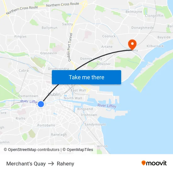 Merchant's Quay to Raheny map
